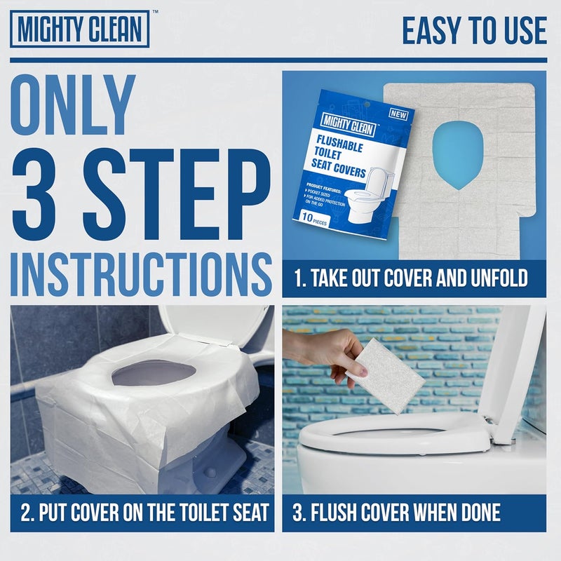 Mighty Clean Toilet Seat Covers Flushable - Upgraded XL Size| Biodegradable Paper Covers for Adults, Kids, Toddlers | Travel Essentials for Public Restroom, Airplane, Camping (50 Pack) - Image 4